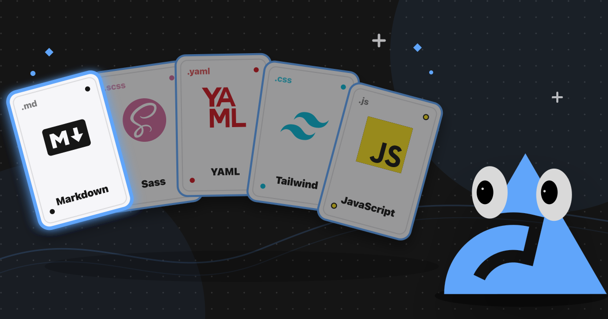 Biome mascot with a deck of cards. The Markdown card is highlighted